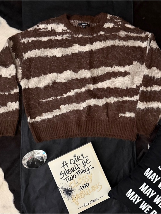 Fashion Nova Other - Fashion Nova Brown and Cream Striped Crewneck Sweater